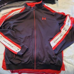 Under Armour zip up long sleeve jacket black, red and white Ohio State colors